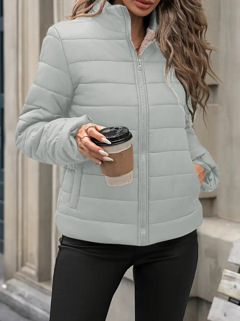 Women'S Solid Color Lightweight Warm Puffer Jacke