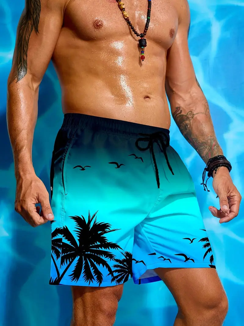 Men's Palm Tree 3D Print Beach Shorts