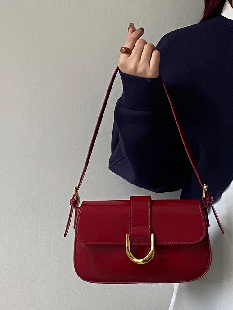 Burgundy Vintage Glossy Shoulder Bag