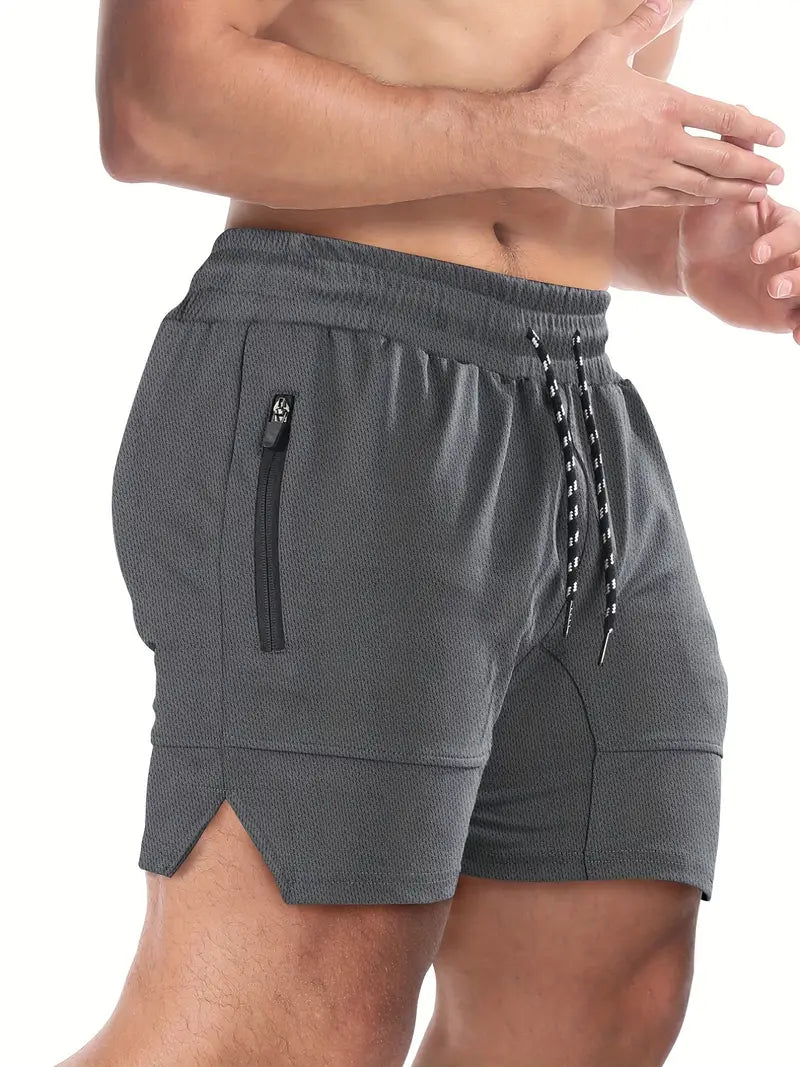 Men's Quick-Dry Workout Shorts with Zipper Pockets