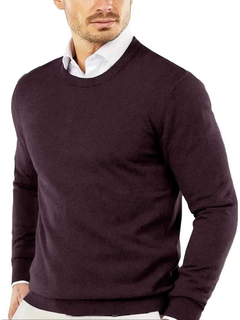 Men's Premium Solid Color Round Neck Knit Sweater