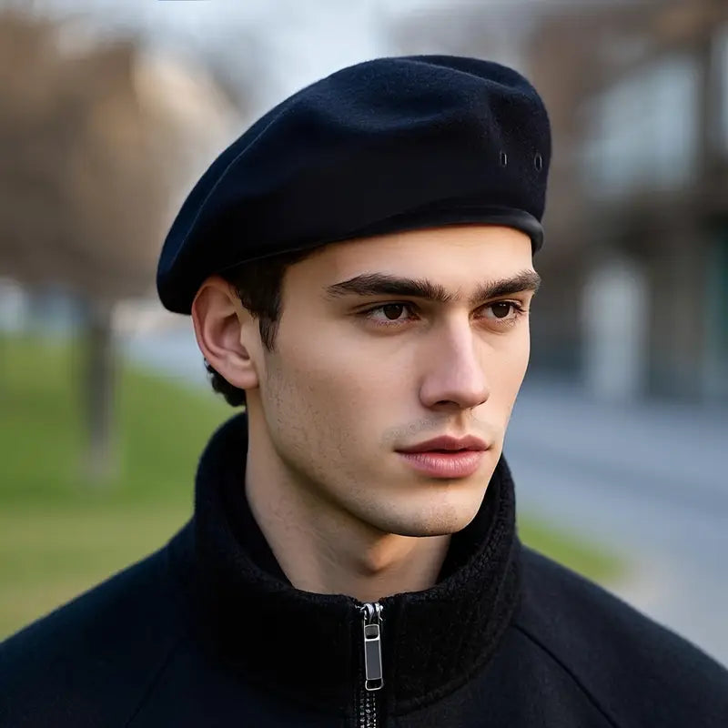 Men’s 100% Wool Solid Black Beret Hat