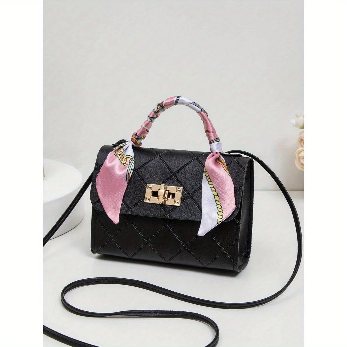 Women's Geometric Print Scarf-Integrated Mini Crossbody Bag