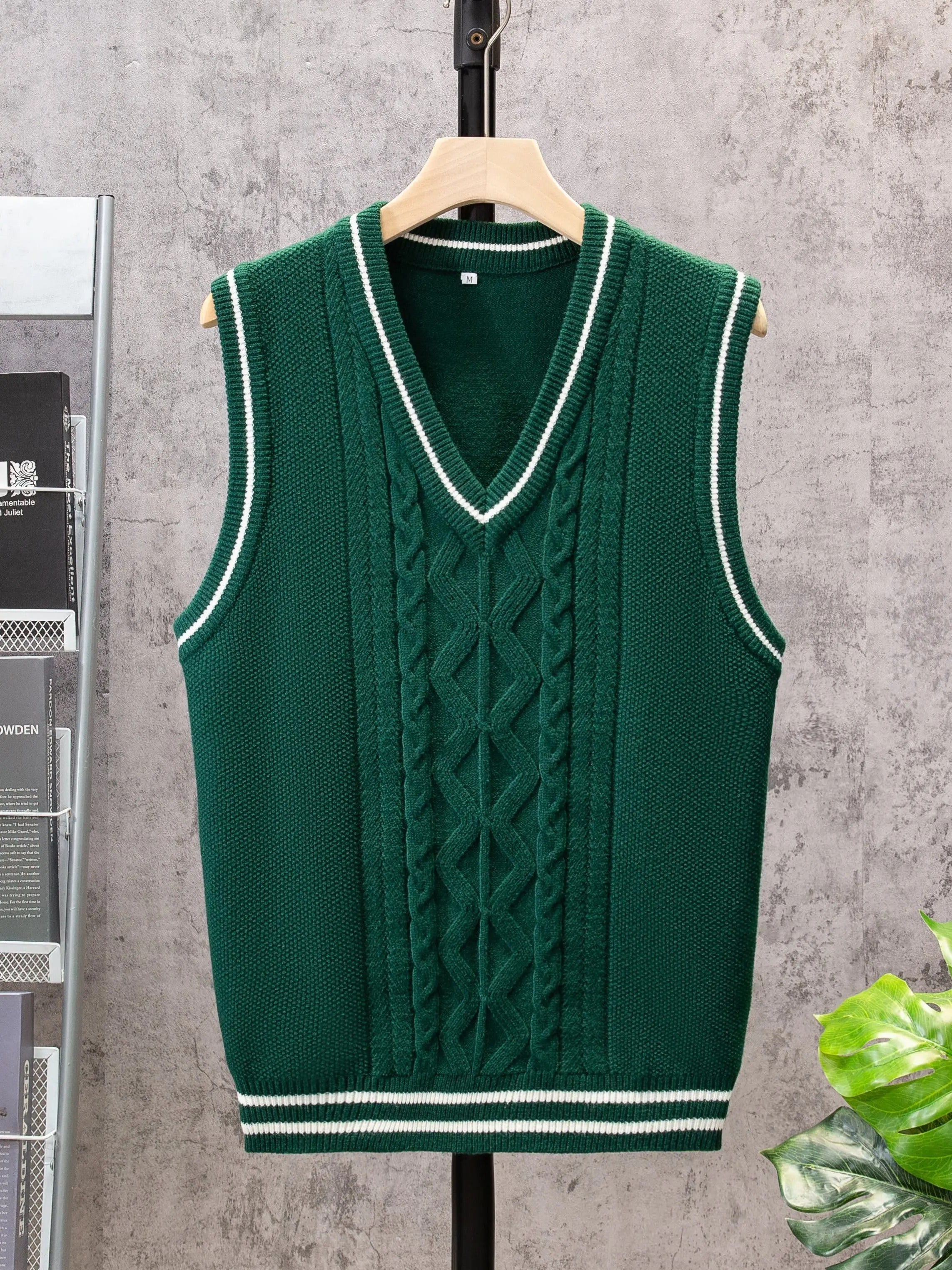 Men's Striped V-Neck Knit Sweater Vest