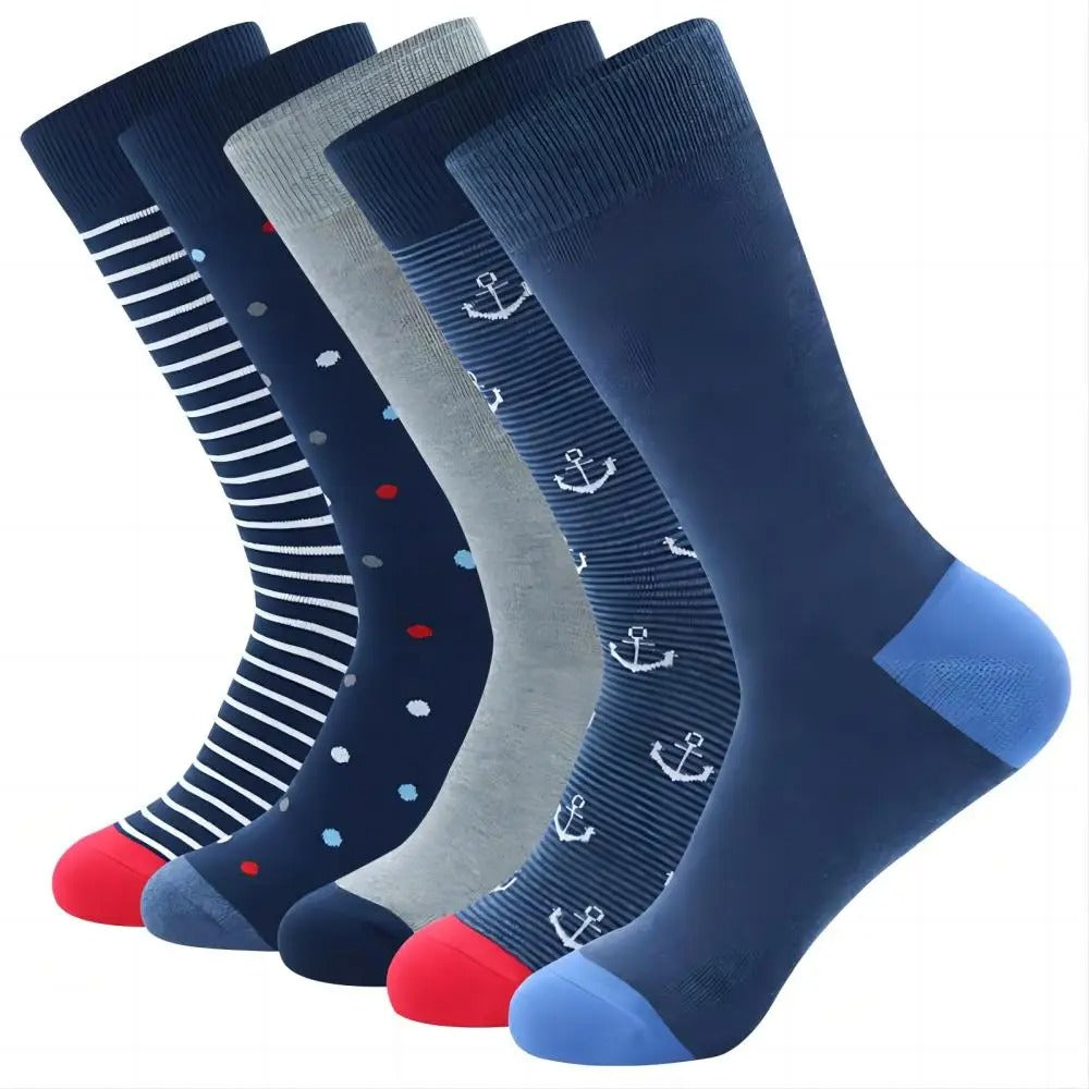 Men’s Colorful Striped Cotton Dress Socks – 5 Pairs