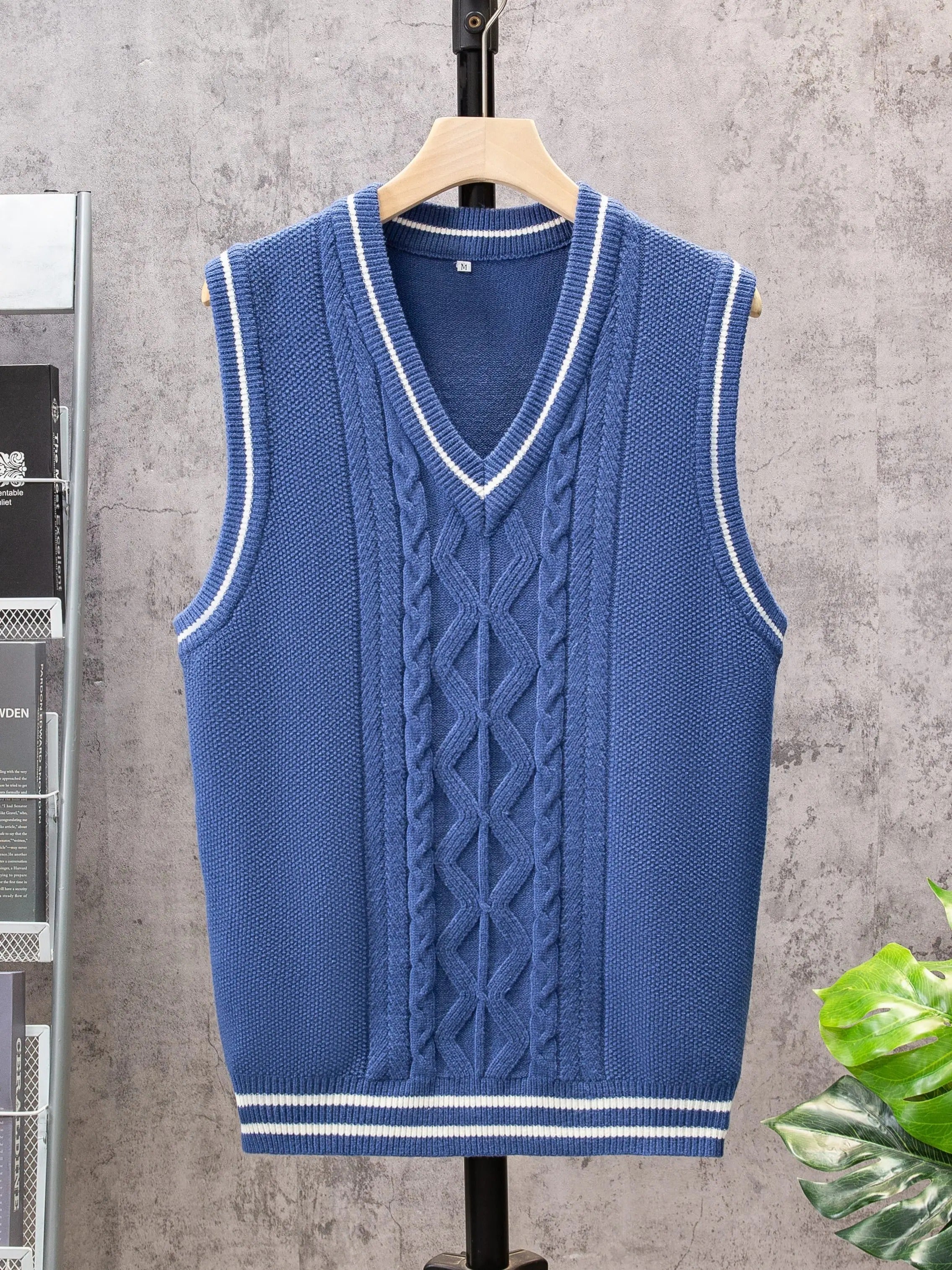 Men's Striped V-Neck Knit Sweater Vest