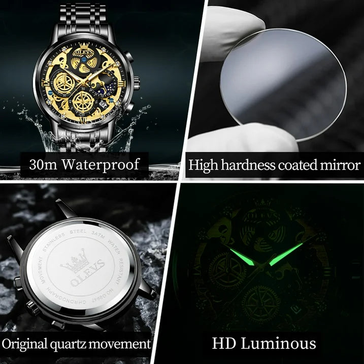 OLEVS Mens Watch Chronograph Luxury Diamond Dress Business Analog Quartz