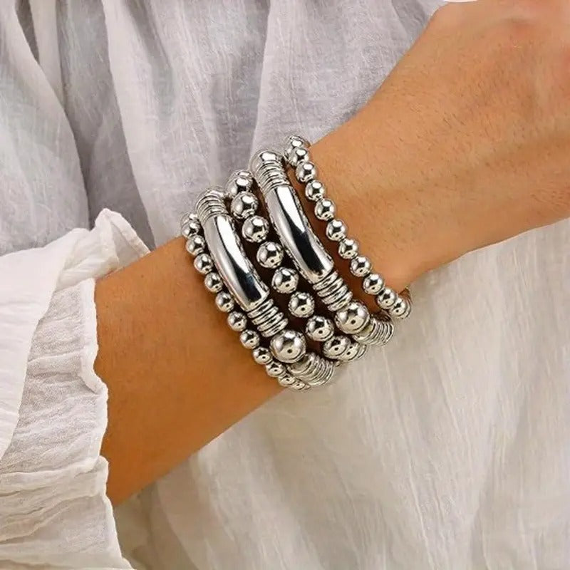 Stylish 14K Plated Multilayer Beaded Bracelet
