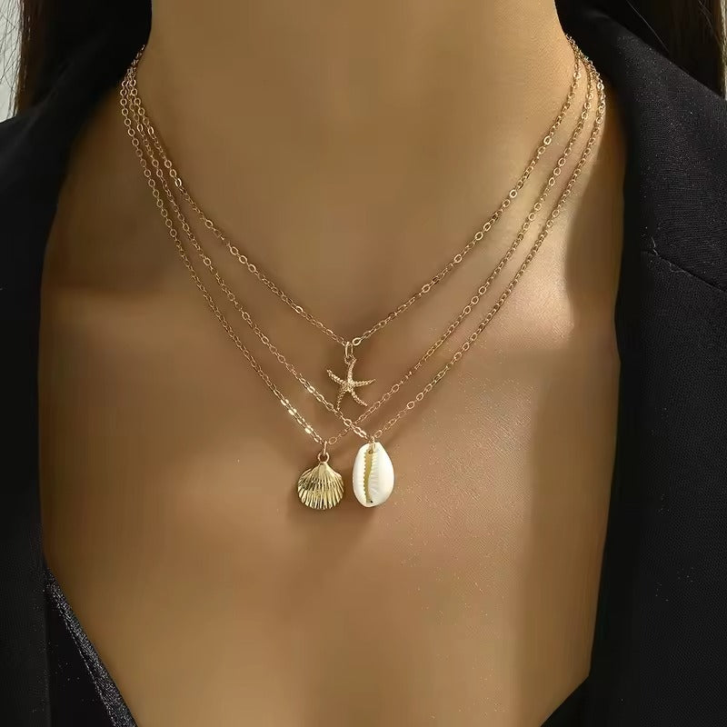3Pcs Bohemian Conch Starfish Necklace