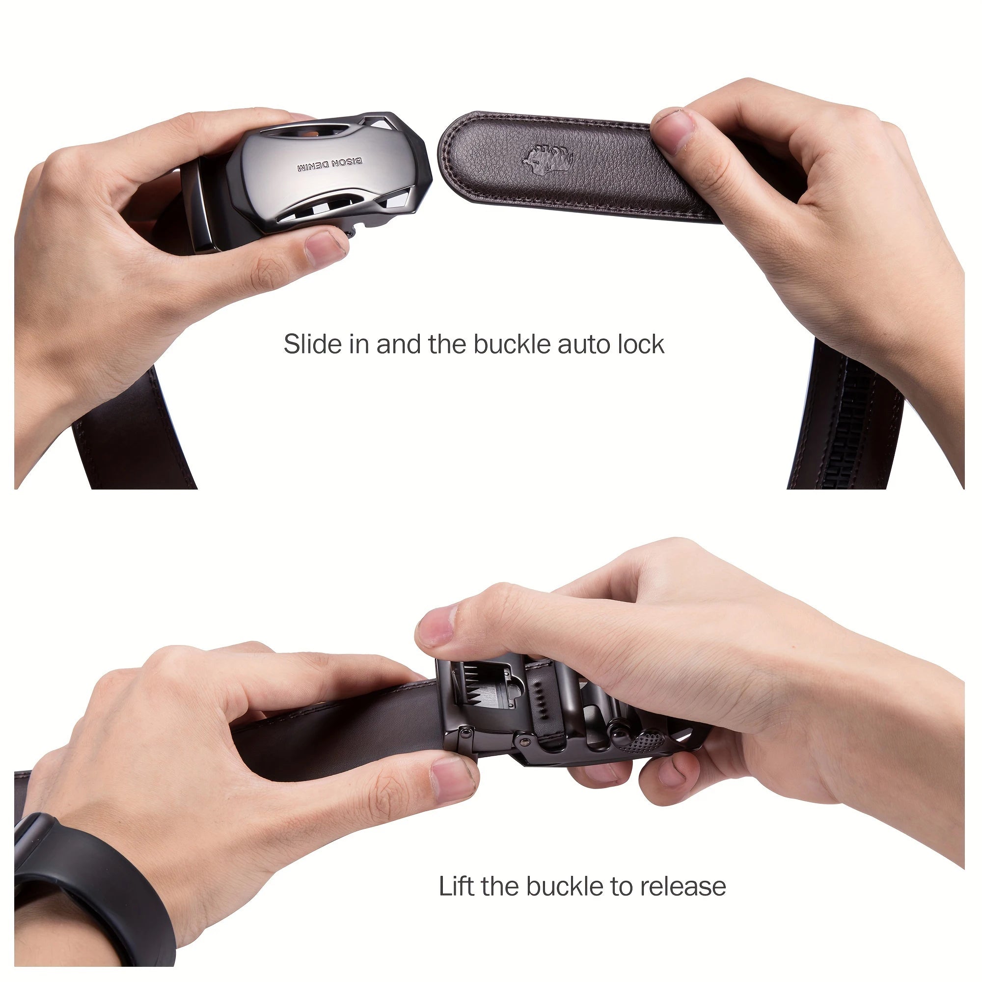 Automatic Buckle Men's Genuine Leather Belt 115cm