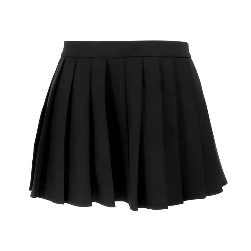 Black Zipper Pleated Mini Skirt for Women