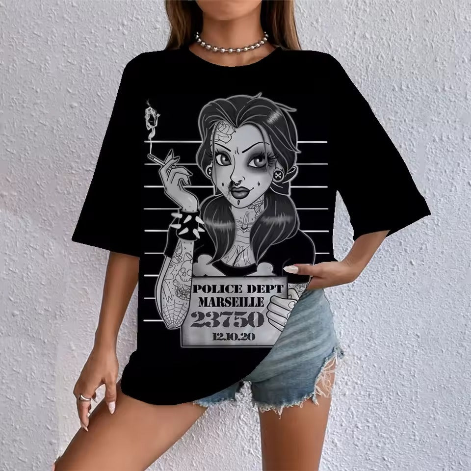 Cartoon Punk Princess Print T Shirt