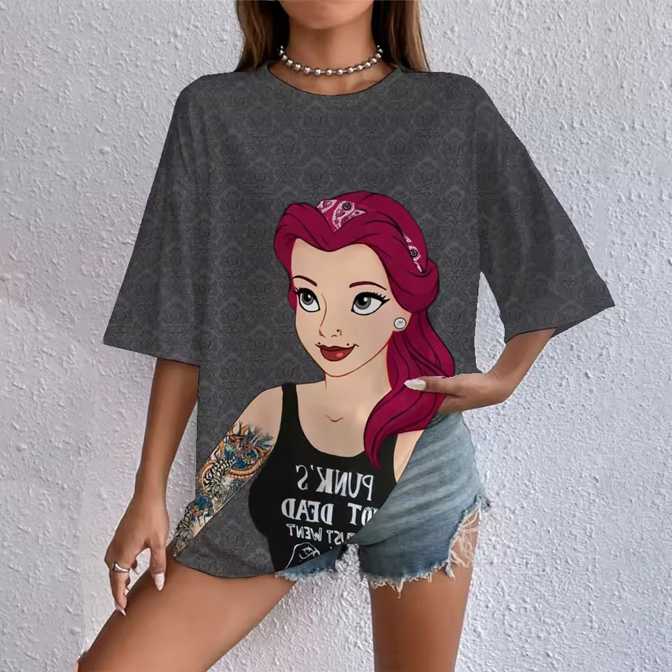 Cartoon Punk Princess Print T Shirt