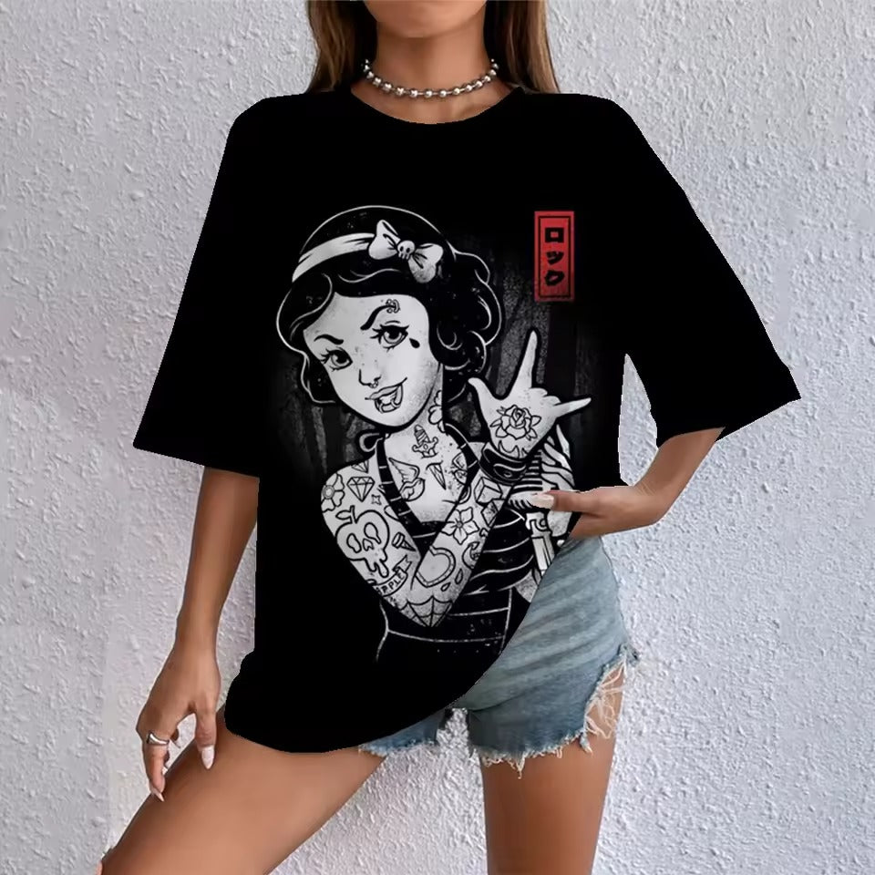 Cartoon Punk Princess Print T Shirt