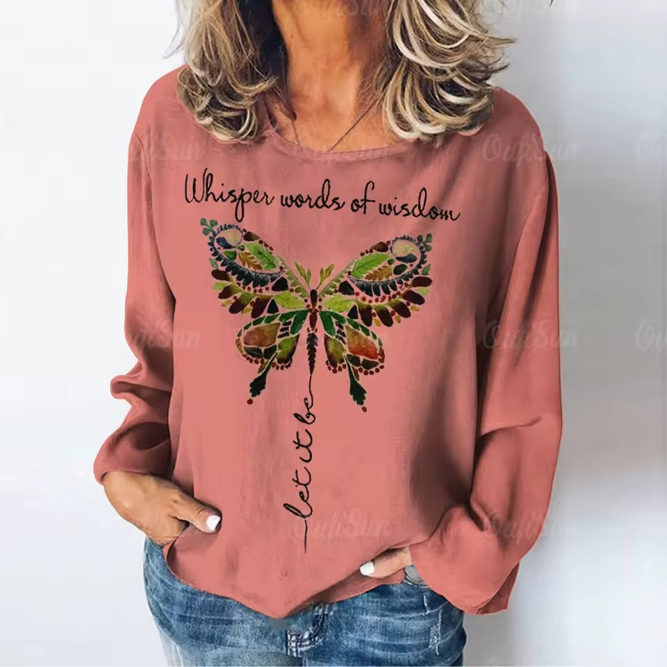 Women's T-Dragonfly Pattern Long Sleeves Tees Tops