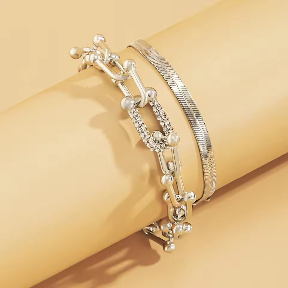 Zircon Hoop Link Charm Bracelet