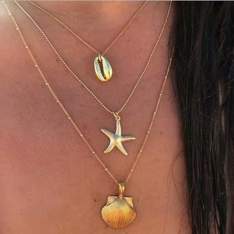 3Pcs Bohemian Conch Starfish Necklace