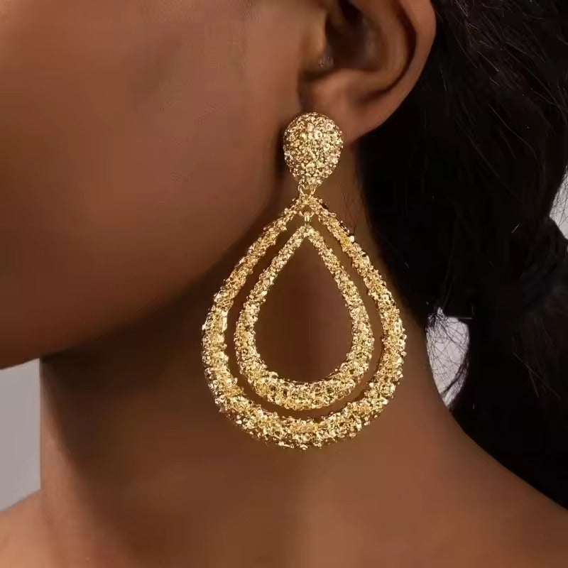 Vintage Gold Color Exaggerated Big Water Dangle Earrings