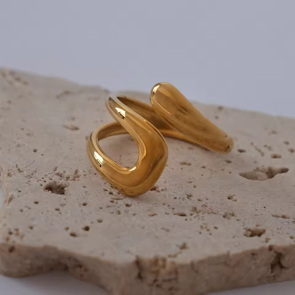 18k Gold Plated Minimalist Cross Asymmetrical Open Ring