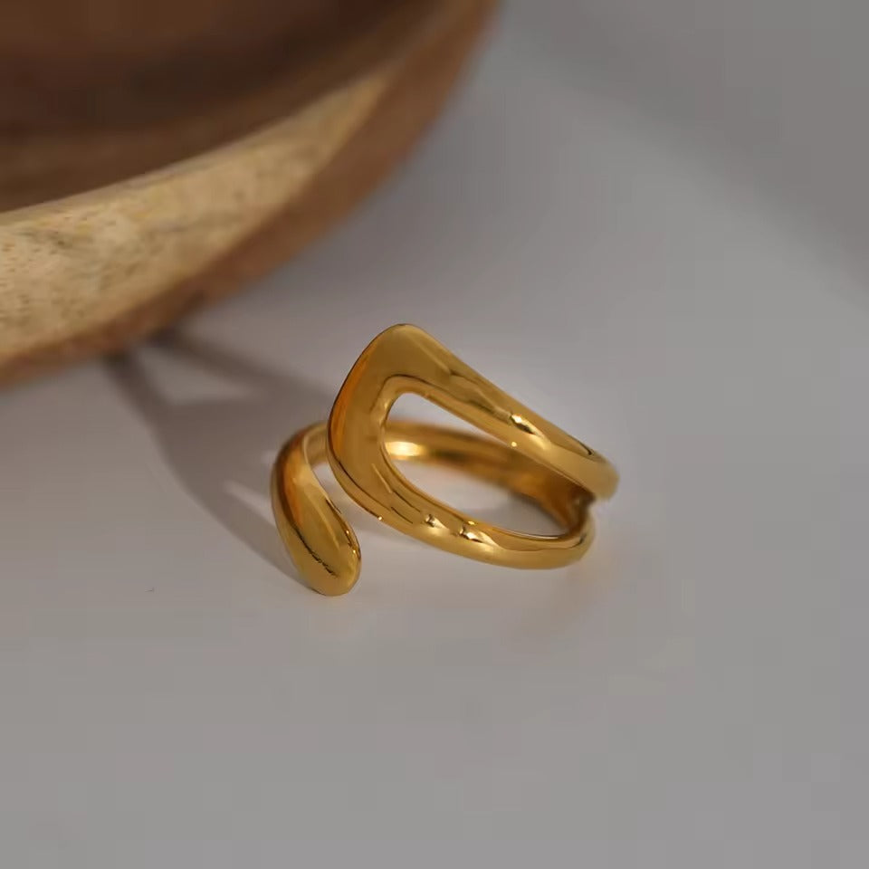 18k Gold Plated Minimalist Cross Asymmetrical Open Ring
