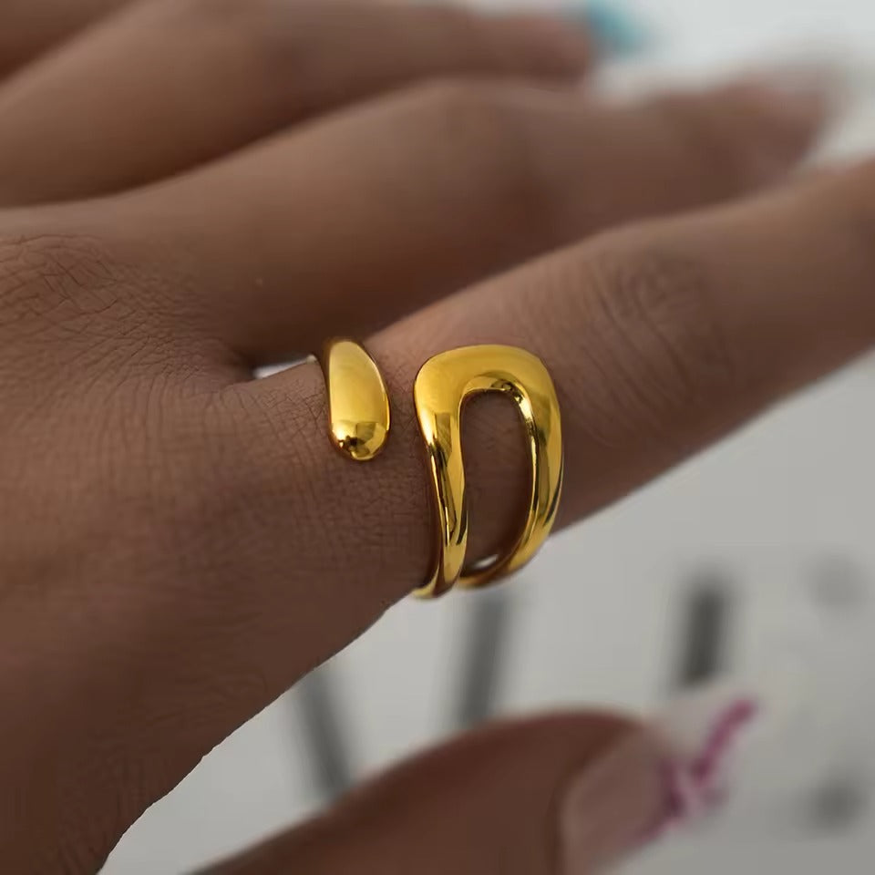 18k Gold Plated Minimalist Cross Asymmetrical Open Ring