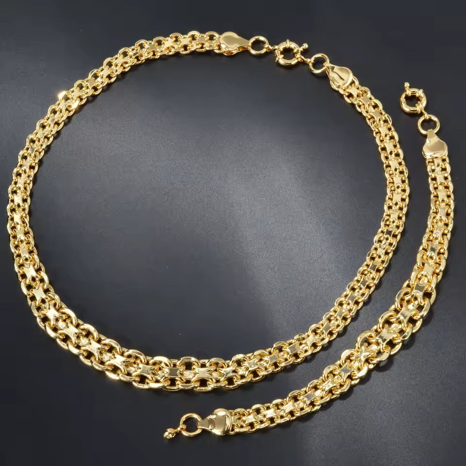 Luxury 18k Gold Plated Round Beads Necklace & Bracelet Set