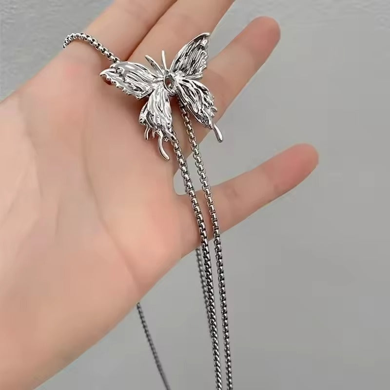 Liquid Metal Butterfly Silver Necklace