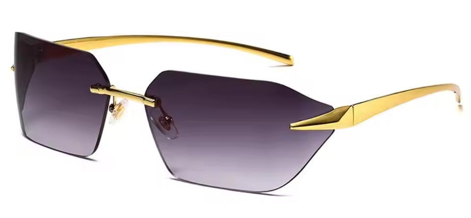 Luxury Curved Rectangle Shades Rimless Sunglasses