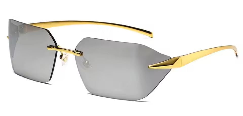 Luxury Curved Rectangle Shades Rimless Sunglasses