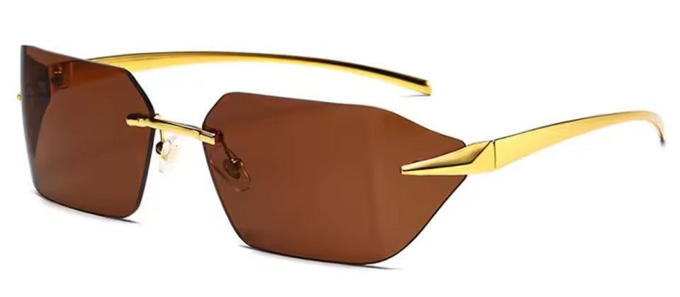Luxury Curved Rectangle Shades Rimless Sunglasses
