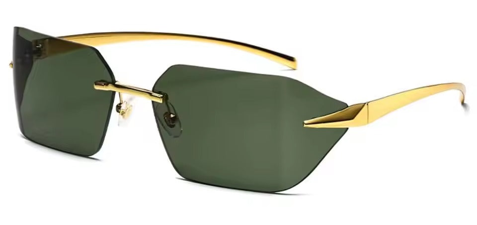 Luxury Curved Rectangle Shades Rimless Sunglasses