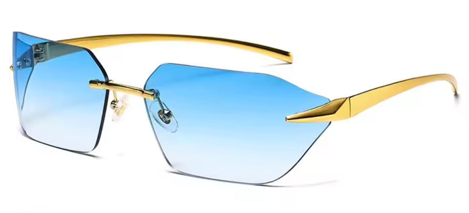 Luxury Curved Rectangle Shades Rimless Sunglasses