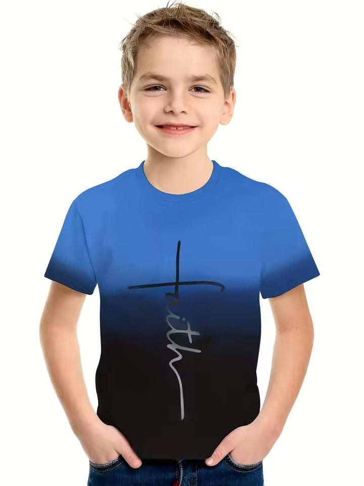 Summer Children's Warhorse Letter Printing 100% Cotton T-shirt