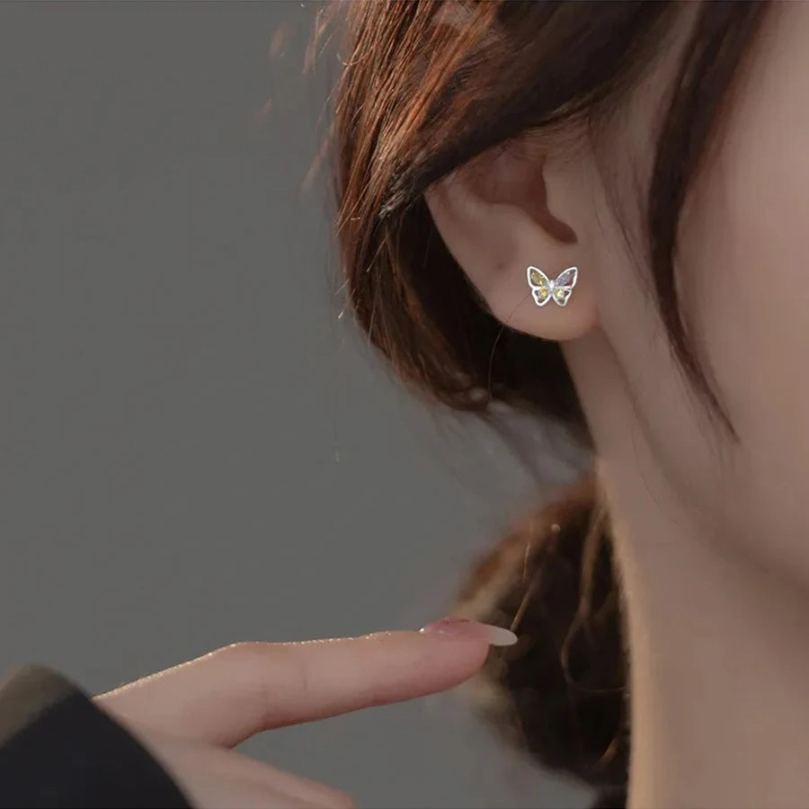 Trendy Butterfly & Heart Helix Stud Earrings – 2pcs Set