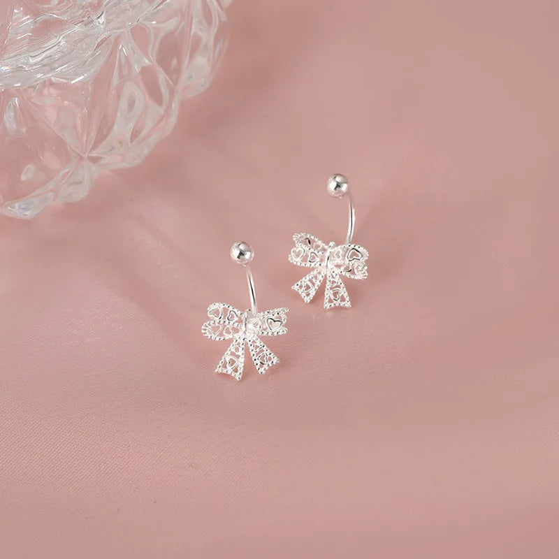 925 Sterling Silver Lace Heart Bow Stud Earrings