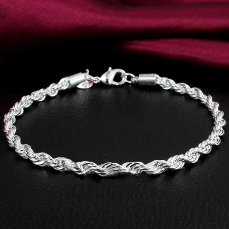 Vintage 925 Sterling Silver Heart Charm Bracelet for Women