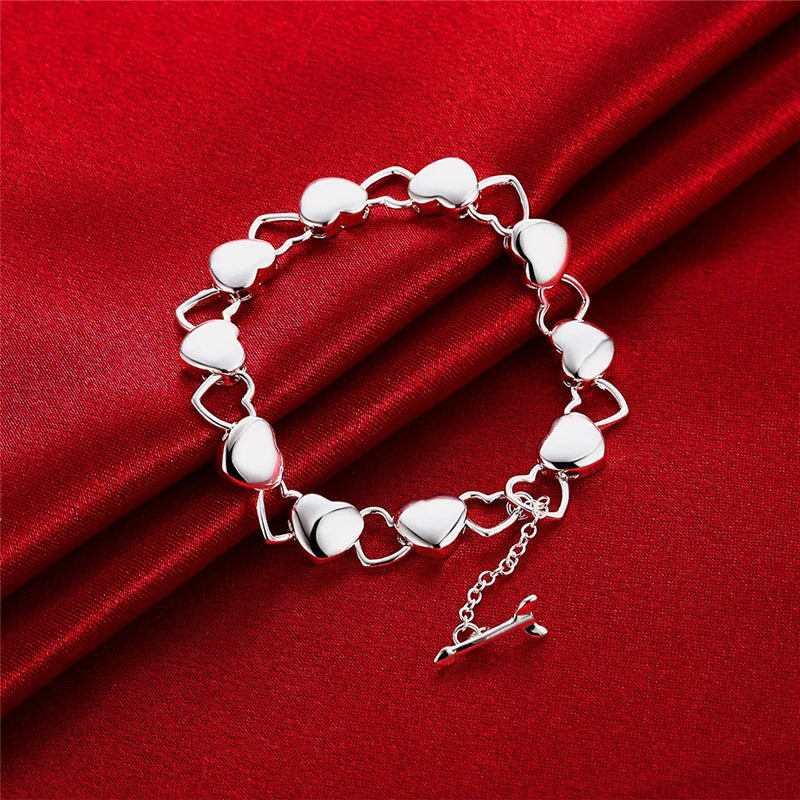 925 Sterling Silver Hollow Heart Charm Bracelet