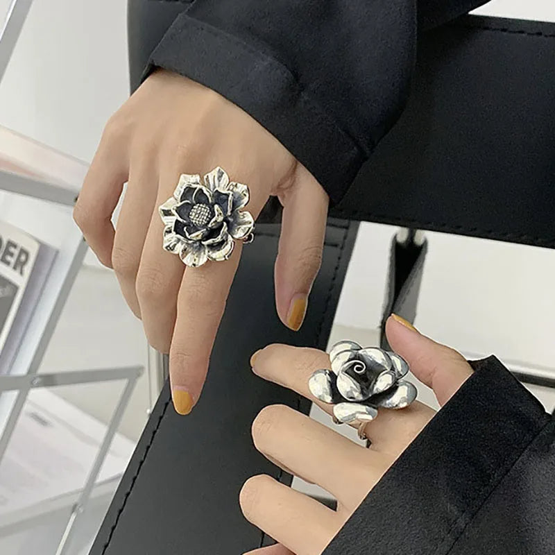 Vintage 925 Sterling Silver Flower Engagement Ring for Women