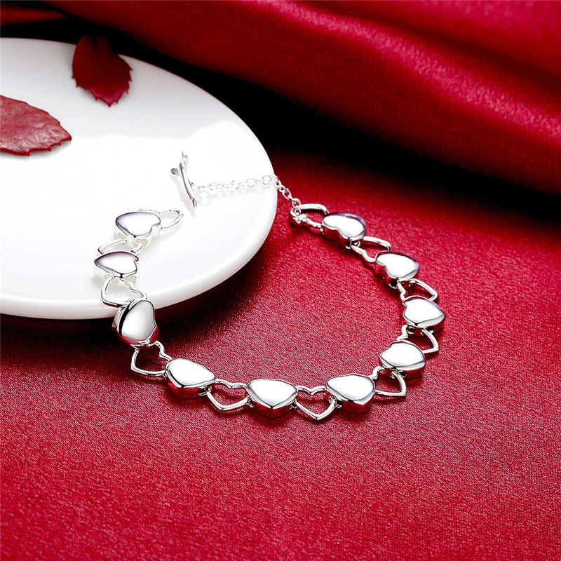 925 Sterling Silver Hollow Heart Charm Bracelet