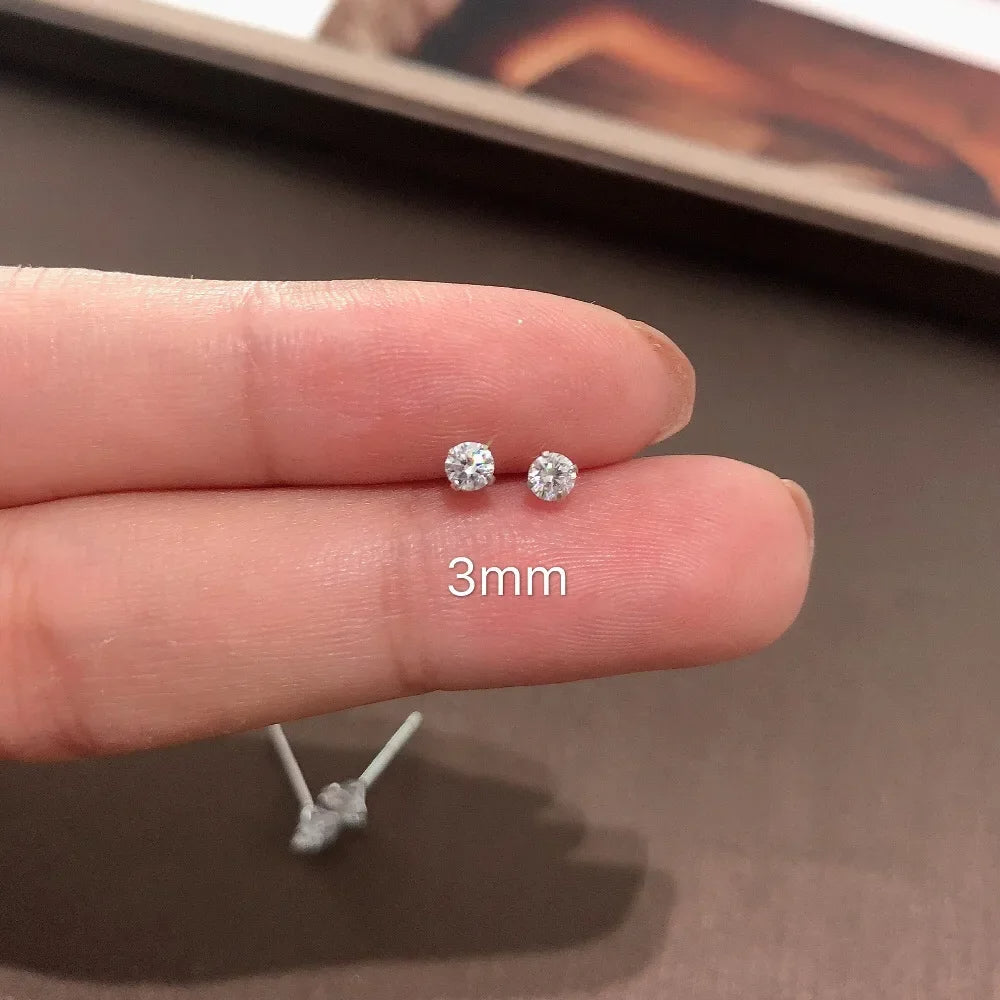 925 Sterling Silver Tiny Crystal Stud Earrings