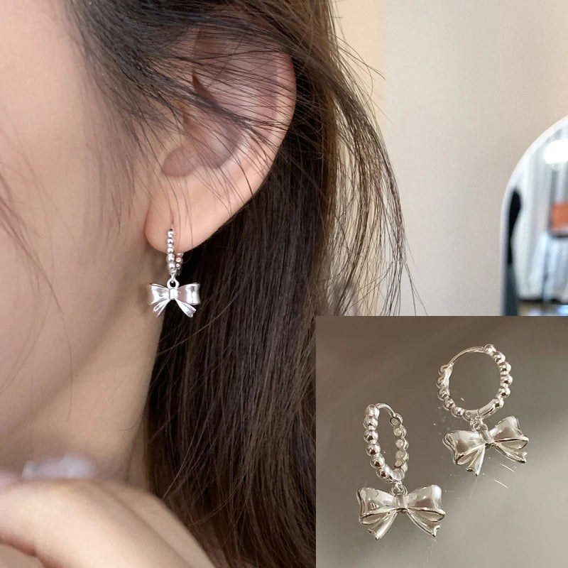 Romantic Style 925 Sterling Silver Bow Knot Tassel Earrings