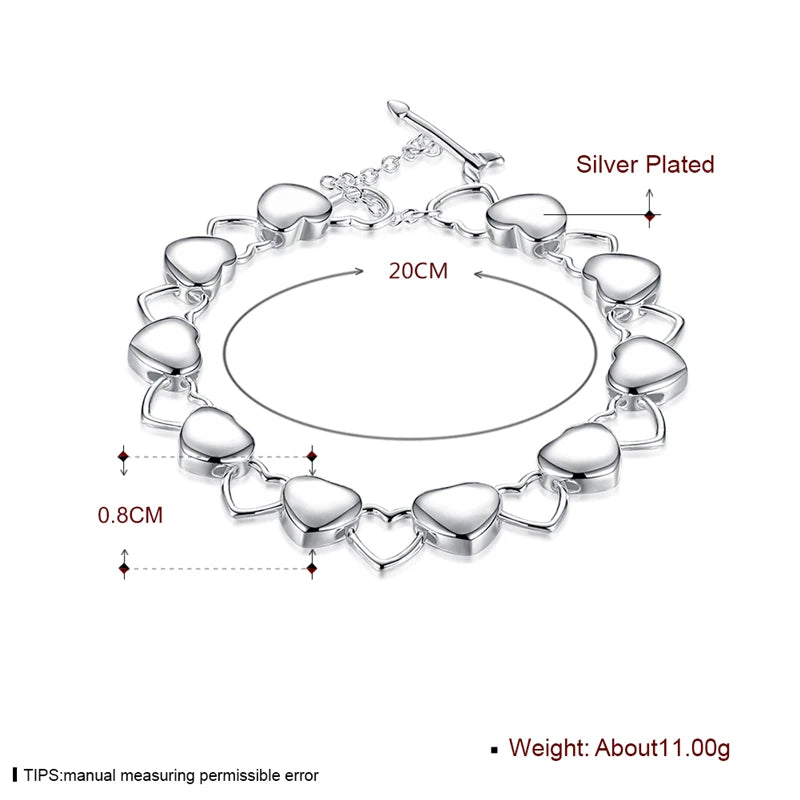 925 Sterling Silver Hollow Heart Charm Bracelet