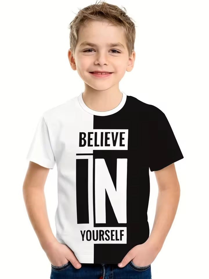 Summer Children's Warhorse Letter Printing 100% Cotton T-shirt