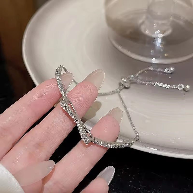 925 Sterling Silver Zircon Bow Adjustable Bracelet