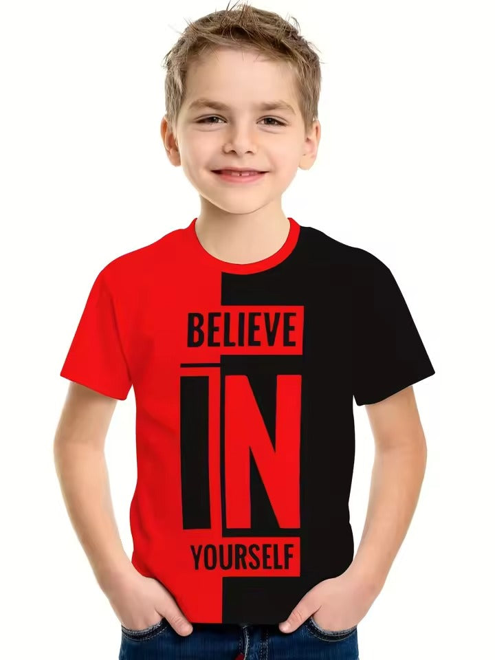 Summer Children's Warhorse Letter Printing 100% Cotton T-shirt