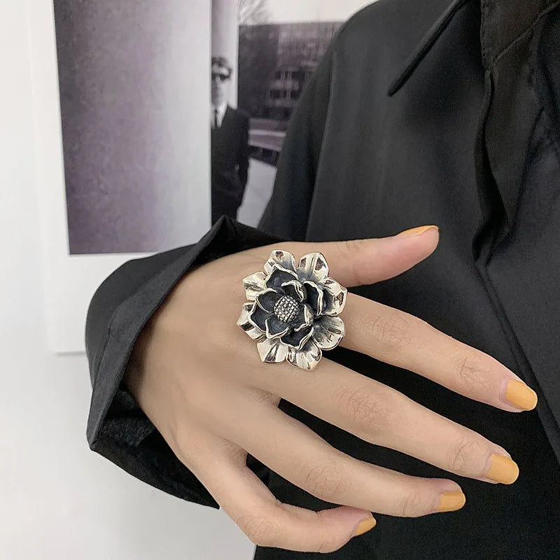 Vintage 925 Sterling Silver Flower Engagement Ring for Women