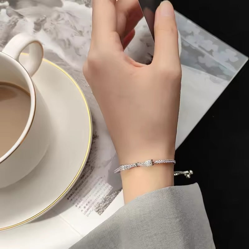 925 Sterling Silver Zircon Bow Adjustable Bracelet