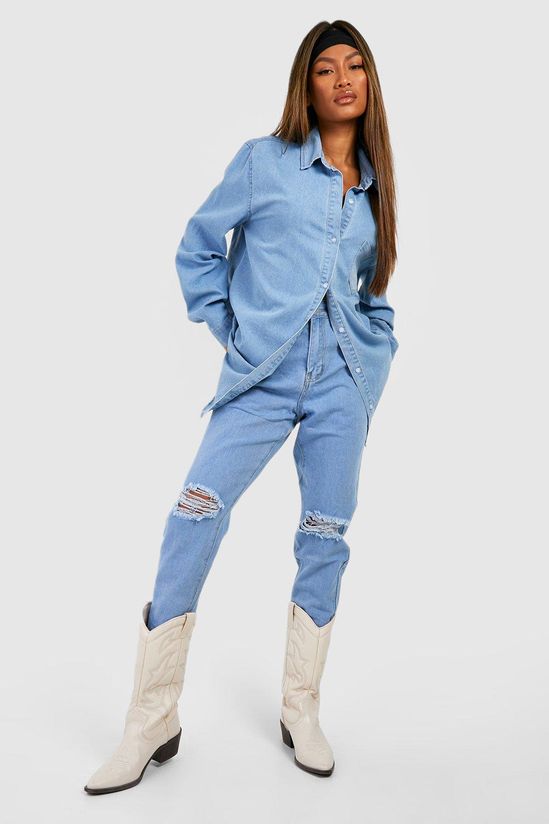 Basics High Waisted Ripped Mom Jeans