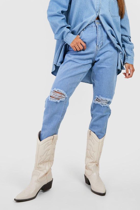 Basics High Waisted Ripped Mom Jeans