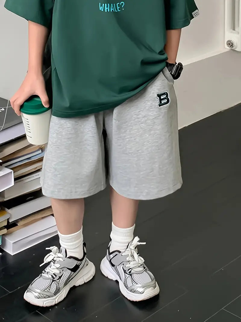 Boys' Lightweight Knit Cropped Shorts with Letter B